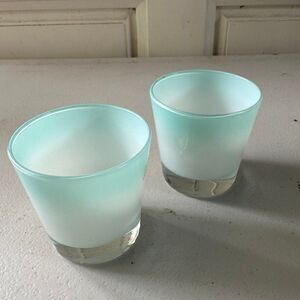 Pair Of Unbranded Frosted Ombre Milky Gradient Short Whiskey Glass Votive Holder